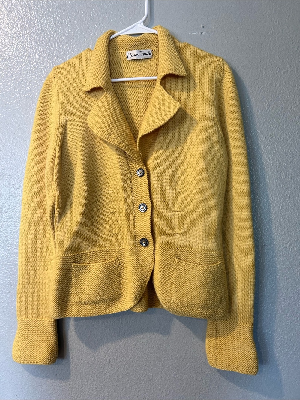Vintage Marion Foale Hand-Knit Wool Blazer Cardigan Jacket S/M Gold